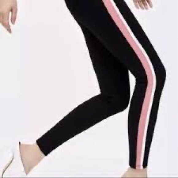 Zara Basic Women's Medium Pull On Legging Pink + White Stripe Athletic Pants - Picture 3 of 9